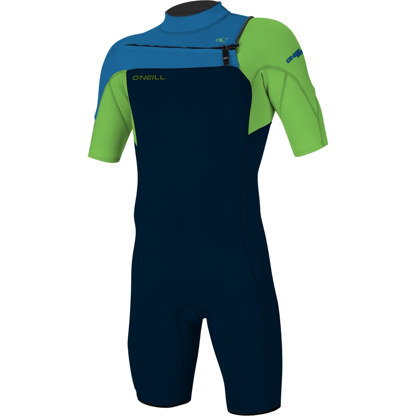 2024 O'Neill Mens Hammer 2mm Chest Zip Shorty Wetsuit 4927 - Abyss / Dayglo / Ocean